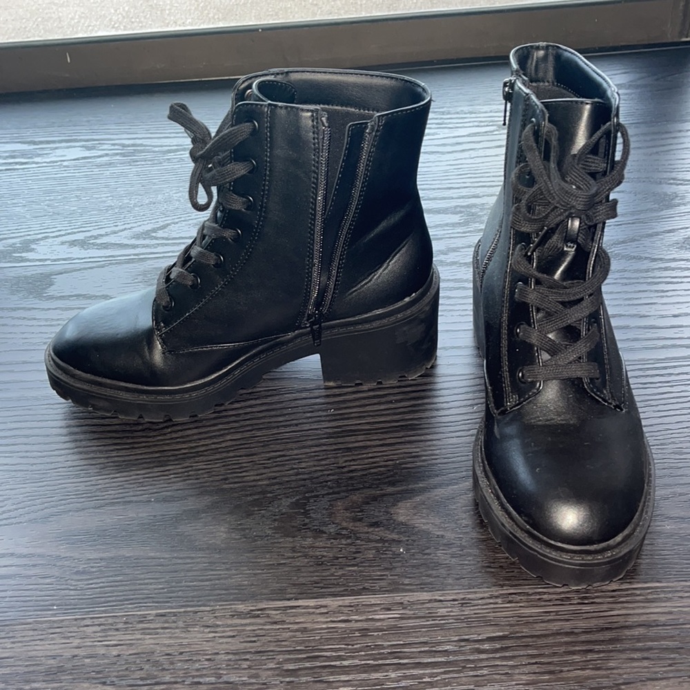 Black chunky heel combat boots